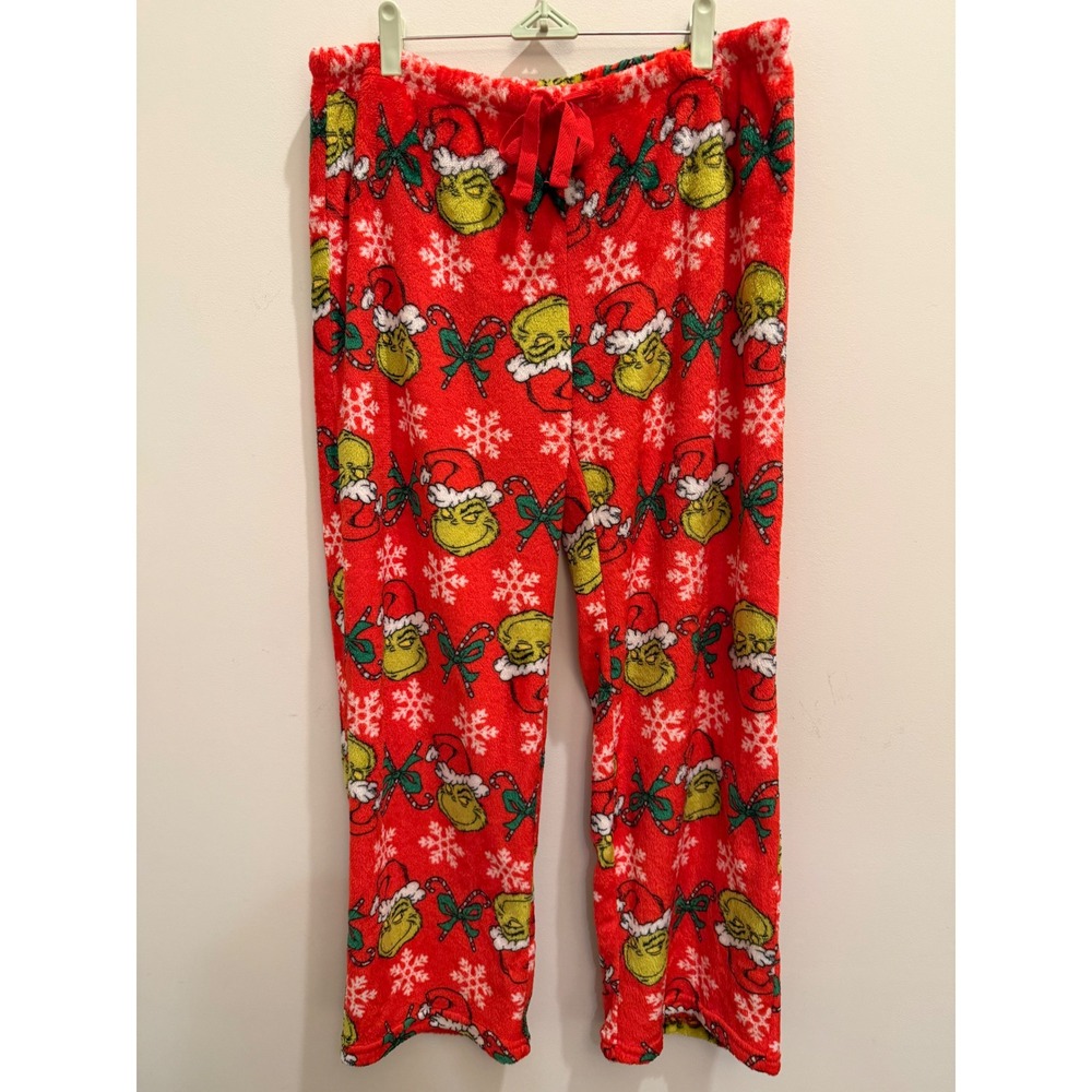 The Grinch Christmas Pajama Pants Men Large Red Holiday Drawstring Lounge Pants